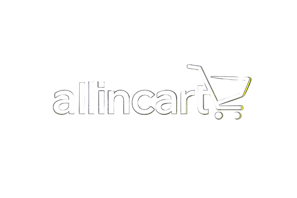 Contemporary sans-serif allincart logo with black background and white elements
