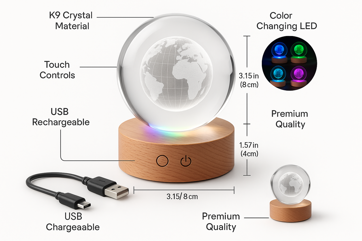 3D Crystal Lamp Ball with All Features